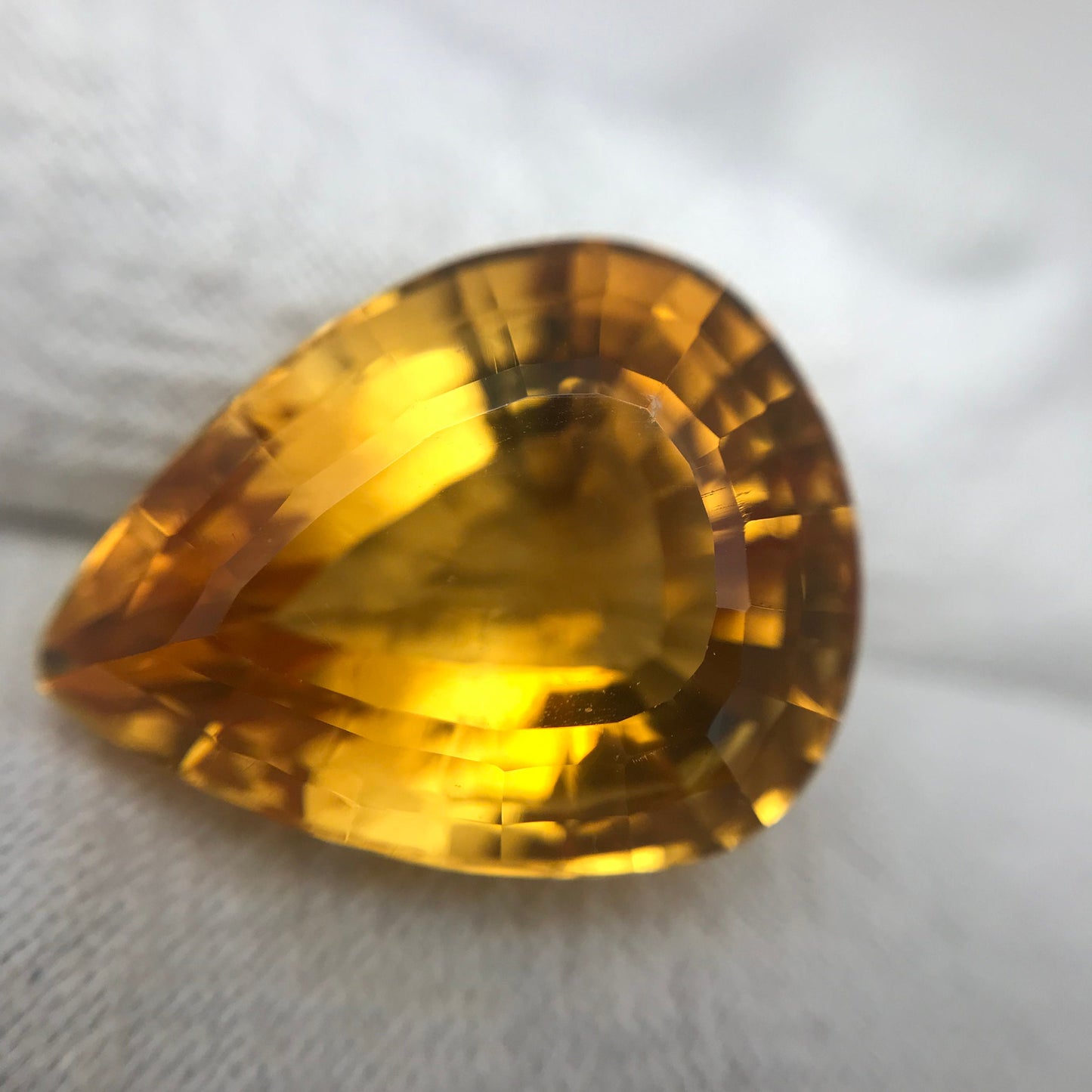 19 Carat Golden Citrine 19.9x15.75mm Pear Cut, Faceted Loose Orange Yellow Quartz