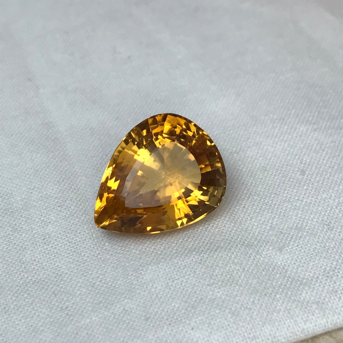 19 Carat Golden Citrine 19.9x15.75mm Pear Cut, Faceted Loose Orange Yellow Quartz