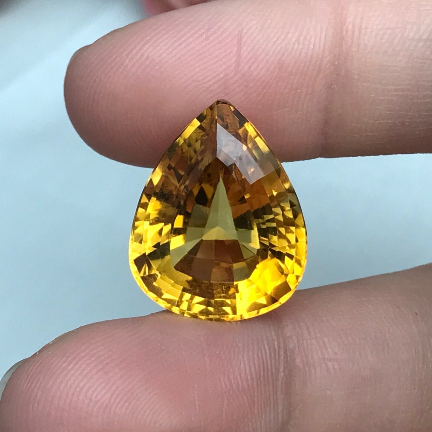 19 Carat Golden Citrine 19.9x15.75mm Pear Cut, Faceted Loose Orange Yellow Quartz