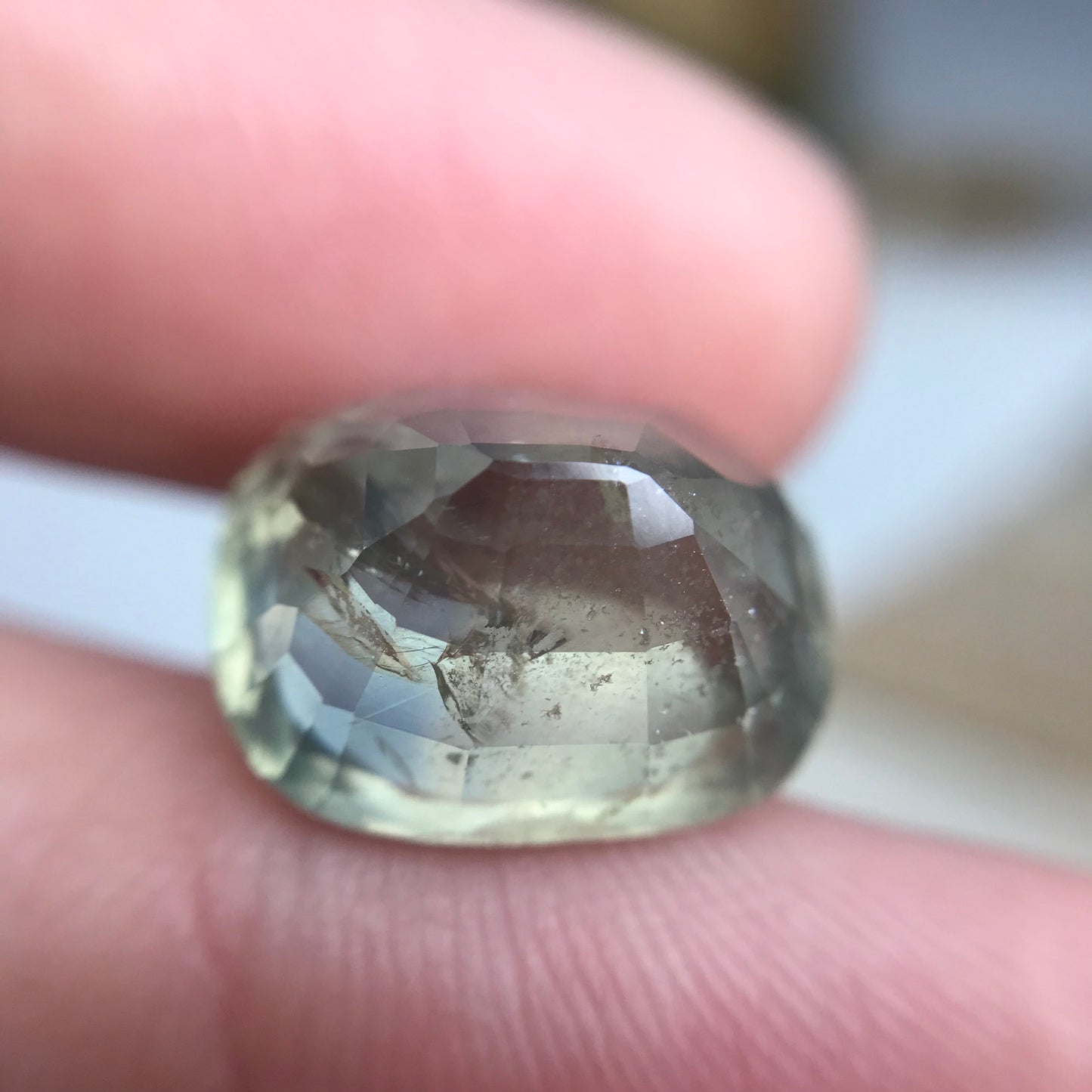 12.91 Carat Color Change Sapphire 14.39x11.56mm Cushion Cut, Green Yellow to Purple, Natural Unheated Faceted Loose Sapphire, Tanzania