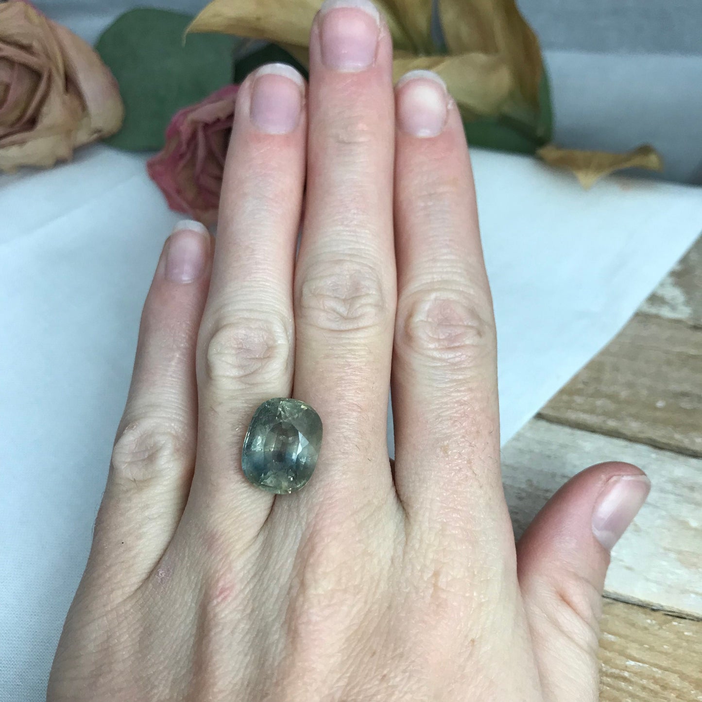 12.91 Carat Color Change Sapphire 14.39x11.56mm Cushion Cut, Green Yellow to Purple, Natural Unheated Faceted Loose Sapphire, Tanzania