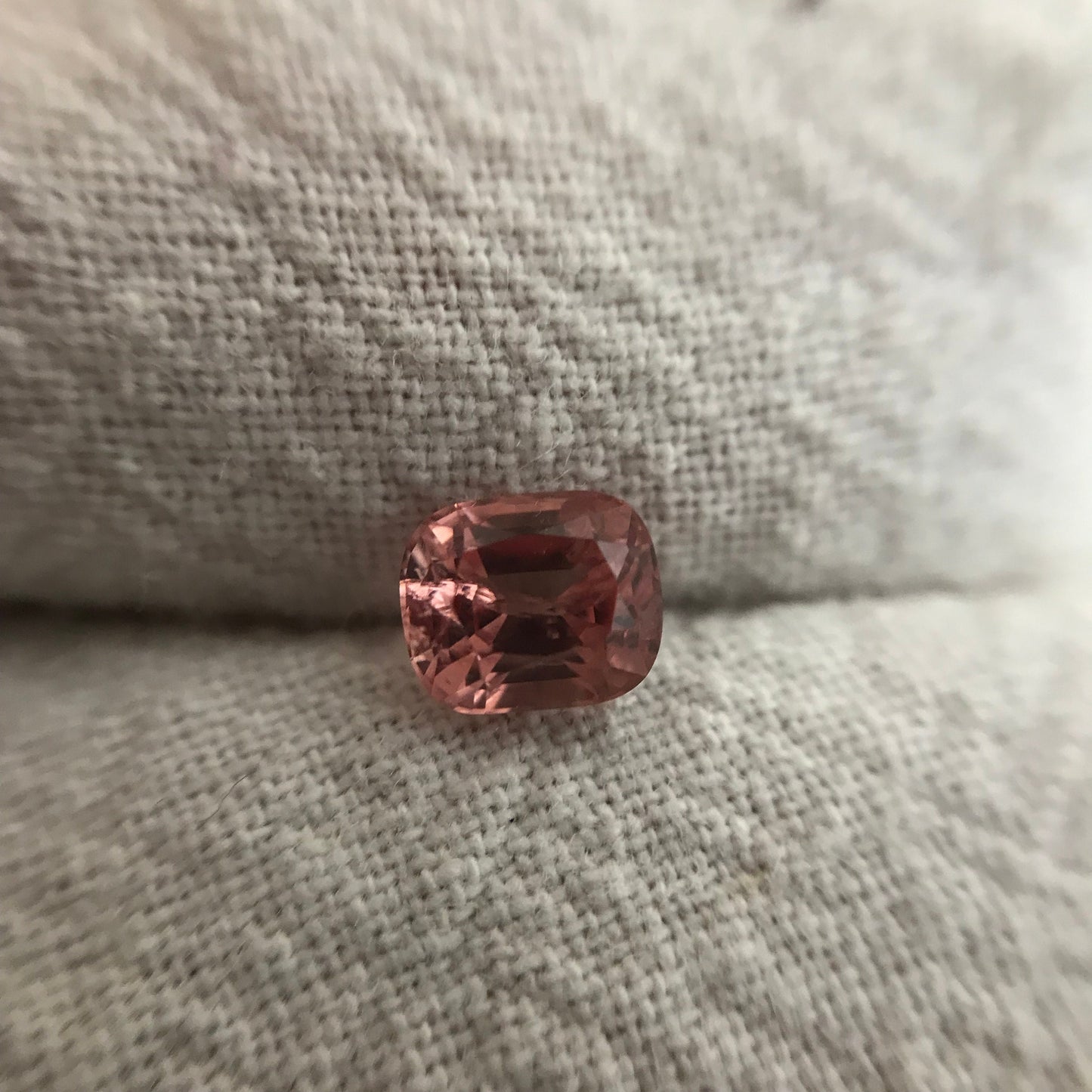 0.89 Ct Natural Peach Cushion Cut, Faceted Loose Gemstone, Orangey Pink Stone