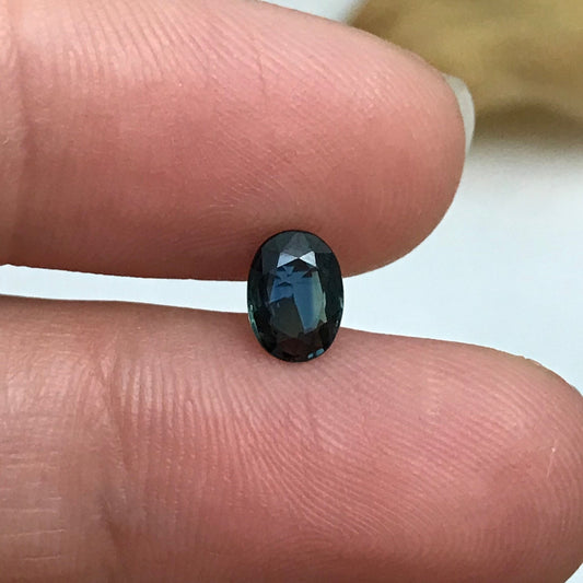 7x5mm Natural Blue Sapphire 0.76 Carats Oval, Recycled/Reclaimed Teal Blue Gemstone, Faceted Loose Recycled Heated Sapphire