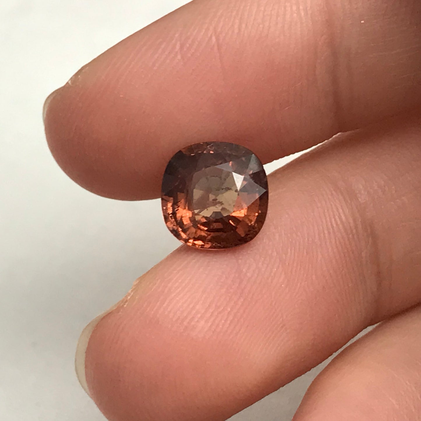 3.54 Carat Malaia Garnet 8.72x8.56mm Cushion Cut, Faceted Loose Unmounted Gemstone, Reddish Orange