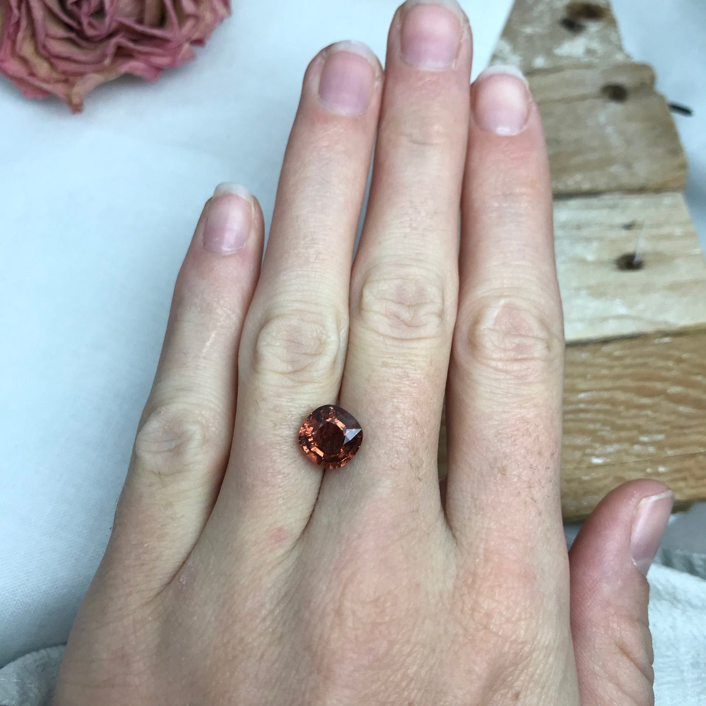3.54 Carat Malaia Garnet 8.72x8.56mm Cushion Cut, Faceted Loose Unmounted Gemstone, Reddish Orange