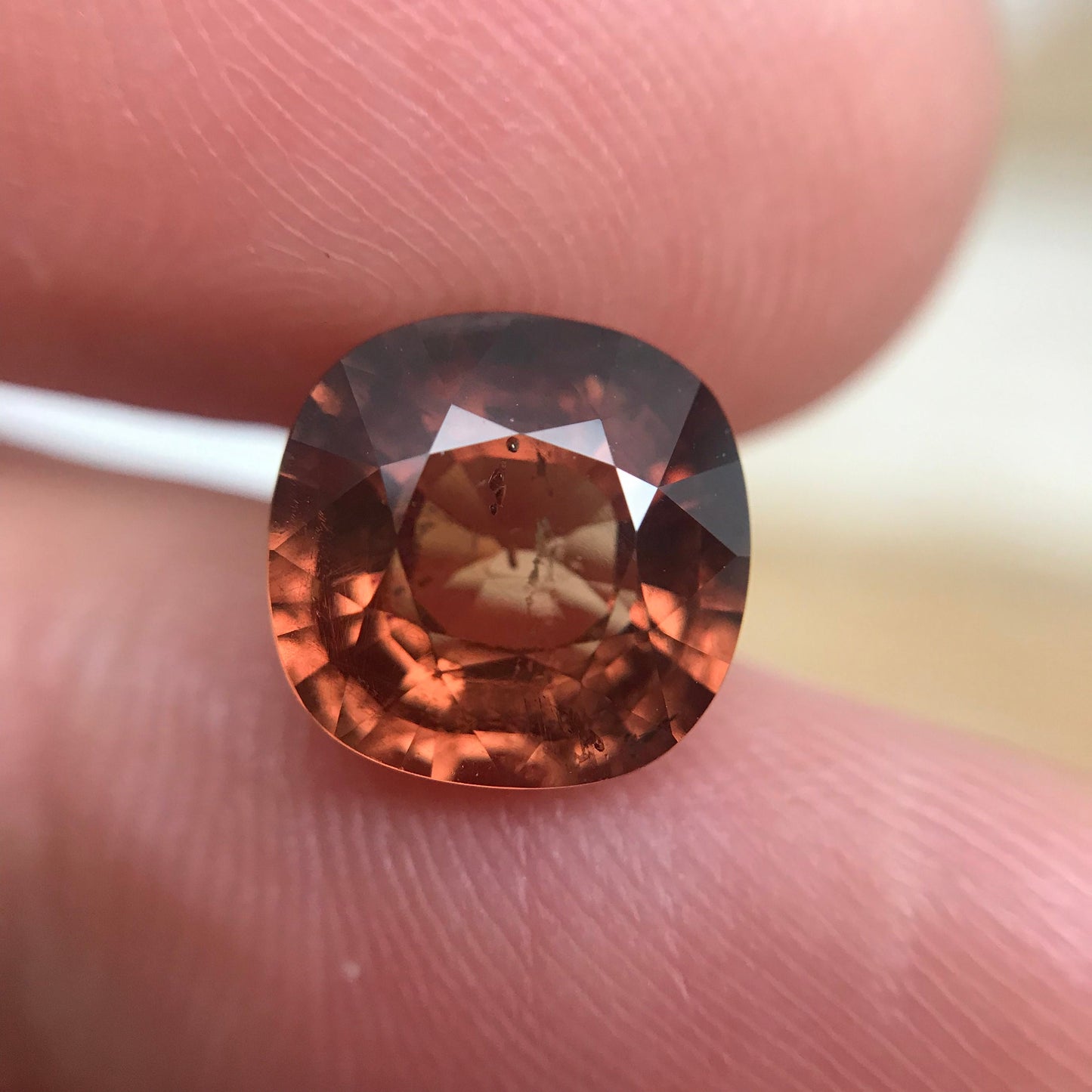 3.54 Carat Malaia Garnet 8.72x8.56mm Cushion Cut, Faceted Loose Unmounted Gemstone, Reddish Orange