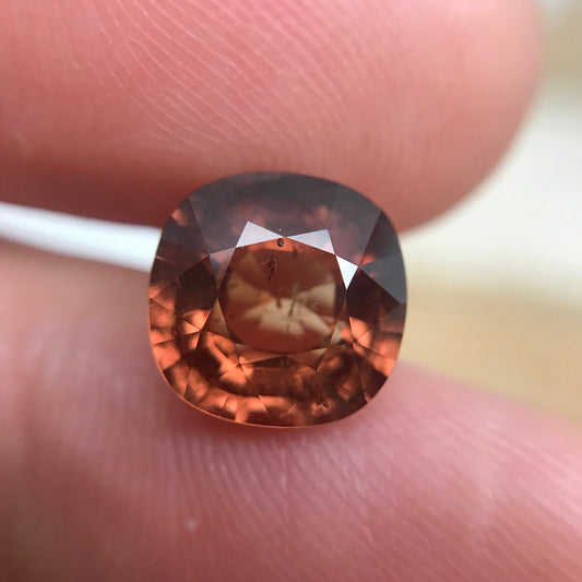 3.54 Carat Malaia Garnet 8.72x8.56mm Cushion Cut, Faceted Loose Unmounted Gemstone, Reddish Orange