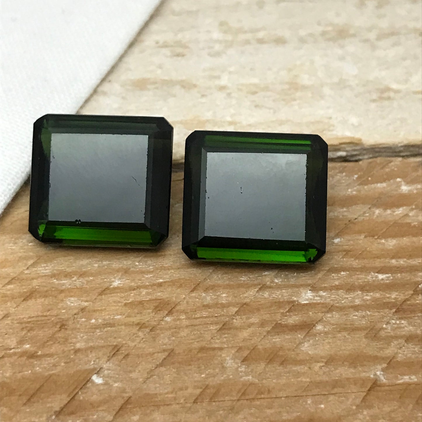 Matching 14x13mm Natural Green Tourmaline Octagon Cut,  24 CTW Loose Recycled Tourmaline, Pair of Large Tourmaline