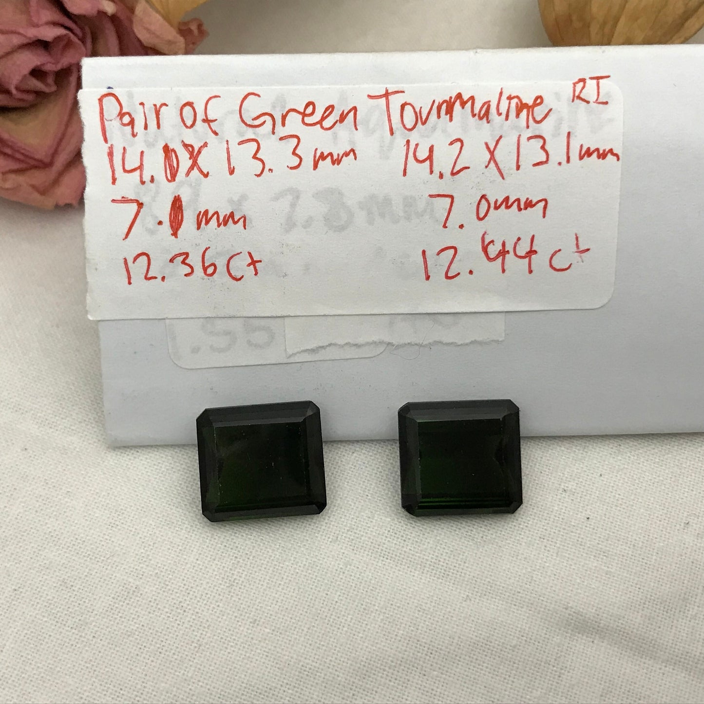 Matching 14x13mm Natural Green Tourmaline Octagon Cut,  24 CTW Loose Recycled Tourmaline, Pair of Large Tourmaline