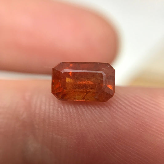 1.57 ct Natural Orange Sapphire 7.7x4.7mm Emerald Cut Loose Faceted Gem, Reddish Orange Beryllium Treated Sapphire