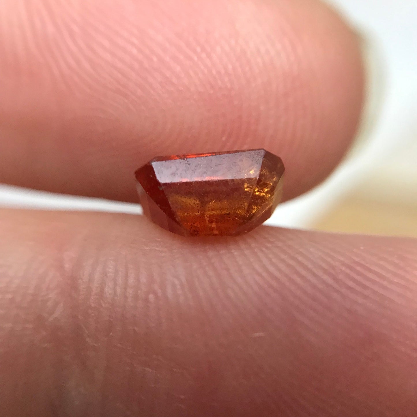 1.57 ct Natural Orange Sapphire 7.7x4.7mm Emerald Cut Loose Faceted Gem, Reddish Orange Beryllium Treated Sapphire