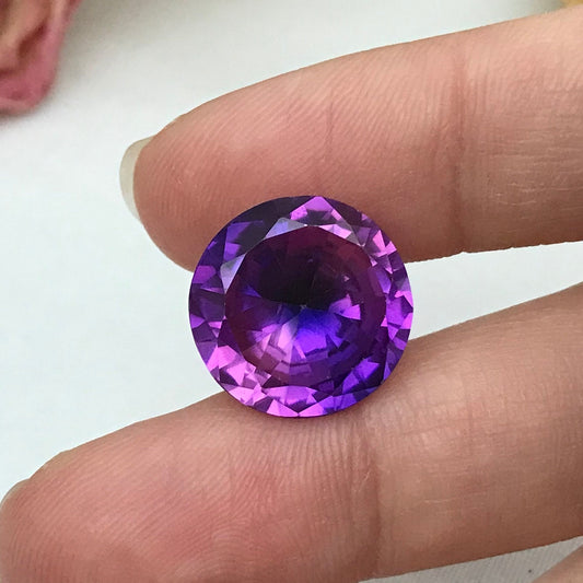 15.93 Ct Lab Created Purple Sapphire 15.5mm  Round Brilliant Cut, Lab Bi-Color Gemstone