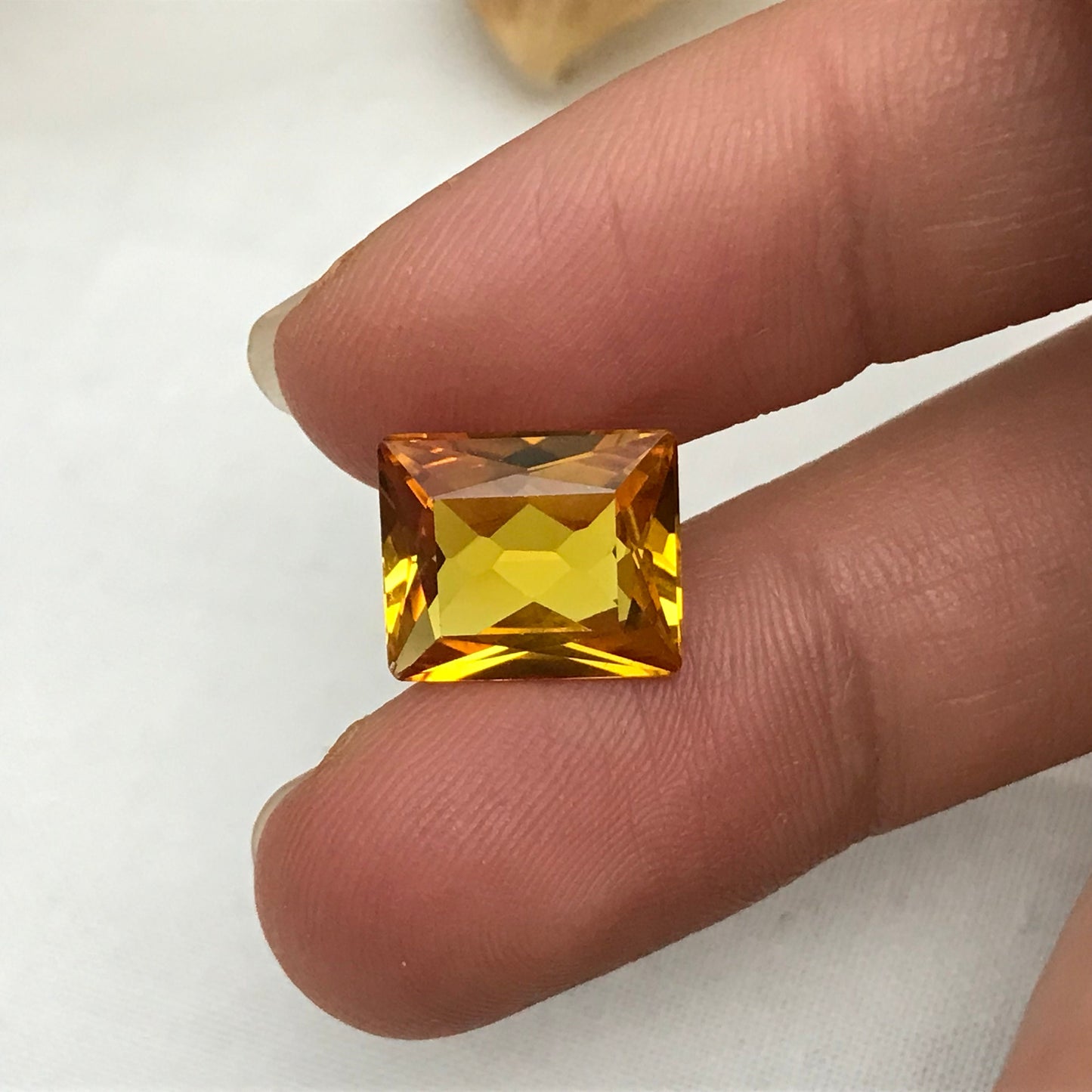 12x10mm Orange Lab Sapphire Rectangle Cut 7.17 Carat Gem Loose Gemstone, Faceted Recycled Lab Created Yellowish Orange Synthetic Corundum