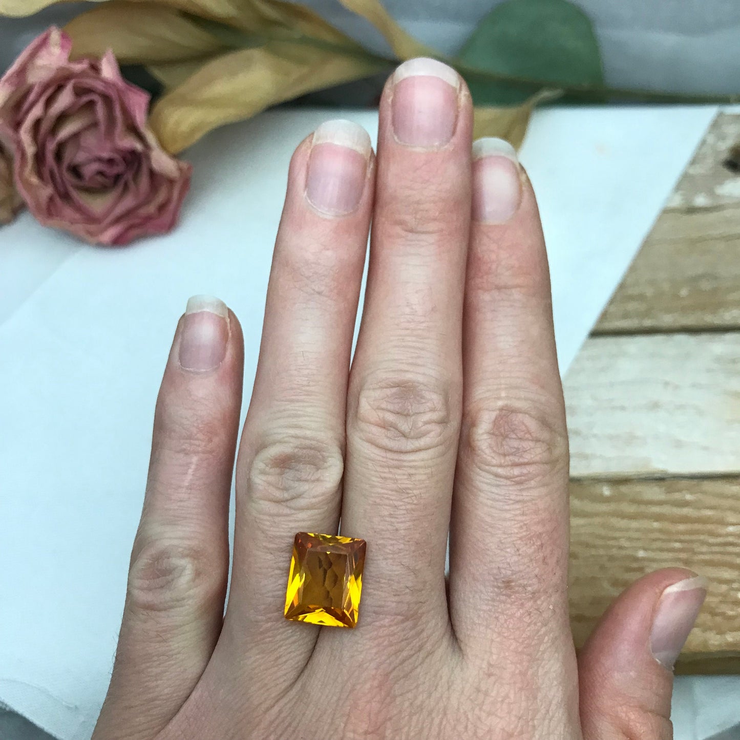 12x10mm Orange Lab Sapphire Rectangle Cut 7.17 Carat Gem Loose Gemstone, Faceted Recycled Lab Created Yellowish Orange Synthetic Corundum