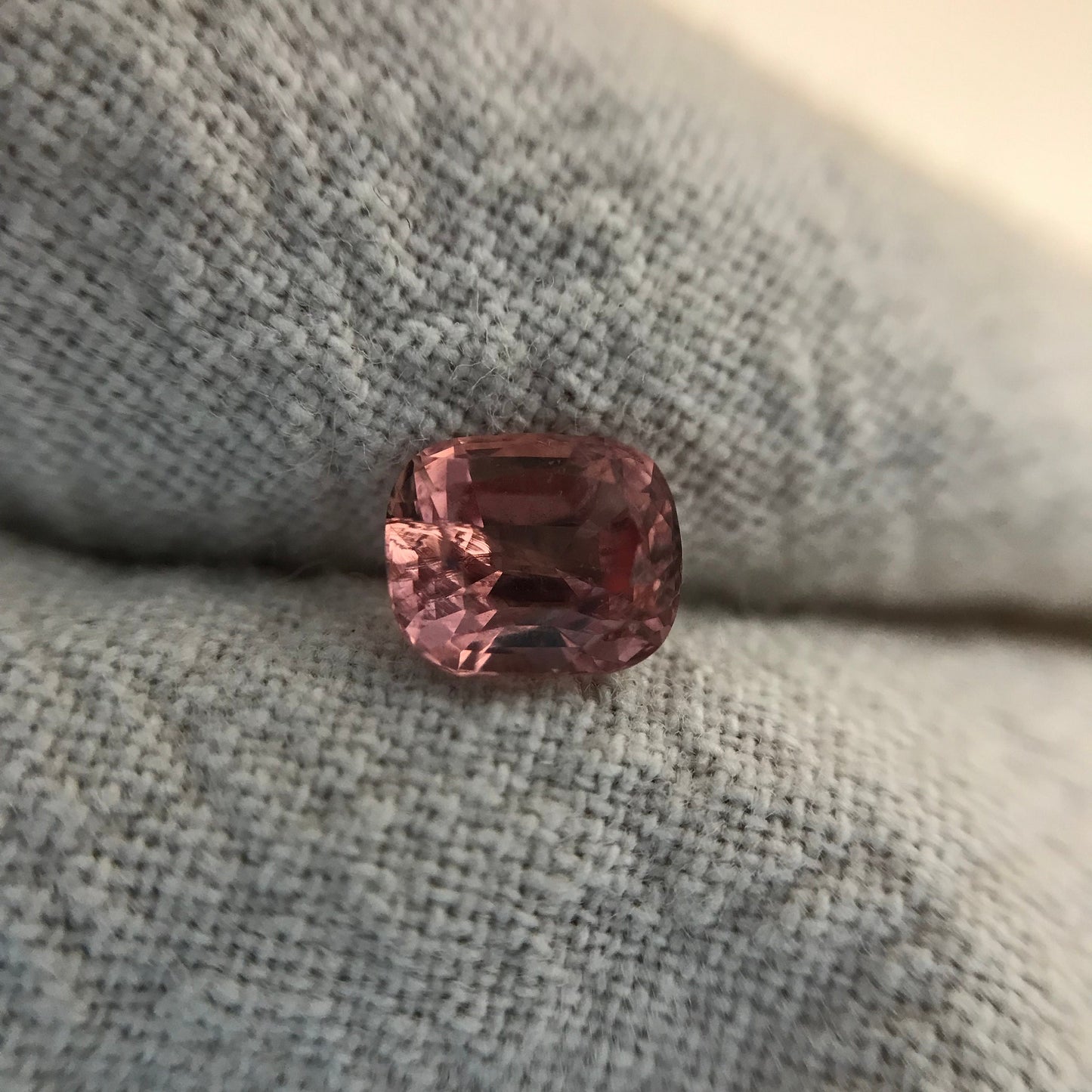 0.89 Ct Natural Peach Cushion Cut, Faceted Loose Gemstone, Orangey Pink Stone