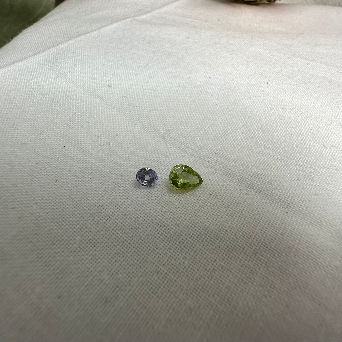 Natural Blue Light Sapphire and Green Tourmaline Parcel, 6x4.5mm Pear cut Tourmaline and 3.8x3.4mm Sapphire