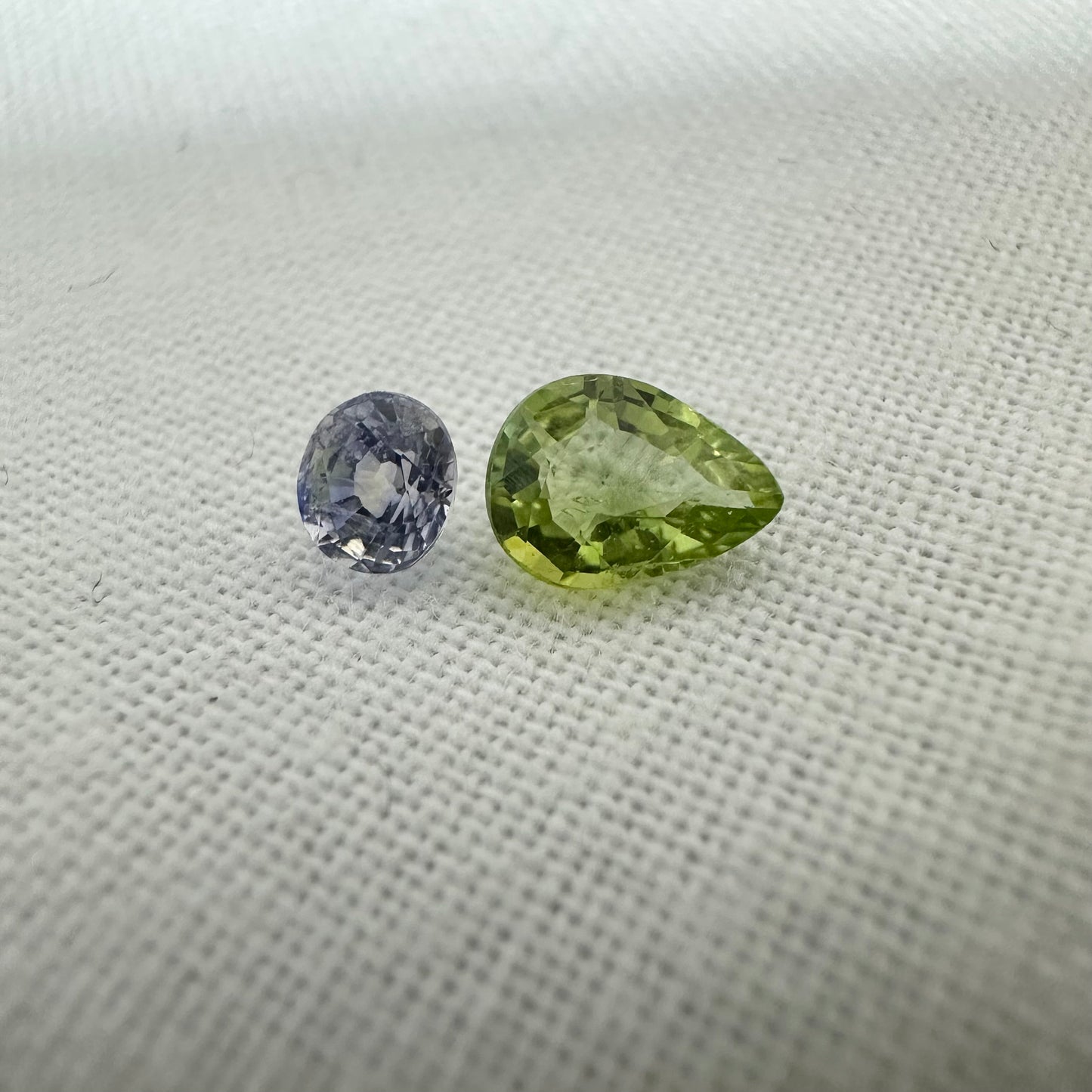 Natural Blue Light Sapphire and Green Tourmaline Parcel, 6x4.5mm Pear cut Tourmaline and 3.8x3.4mm Sapphire