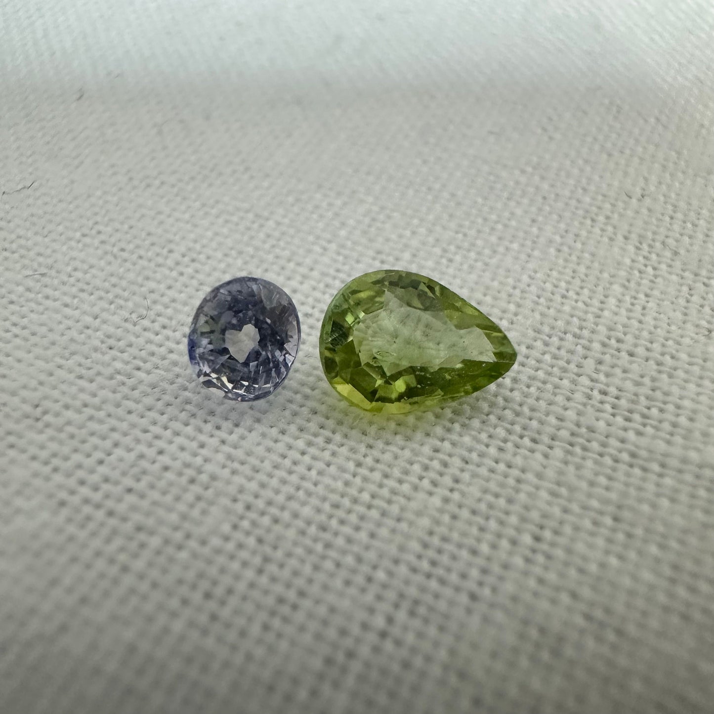 Natural Blue Light Sapphire and Green Tourmaline Parcel, 6x4.5mm Pear cut Tourmaline and 3.8x3.4mm Sapphire
