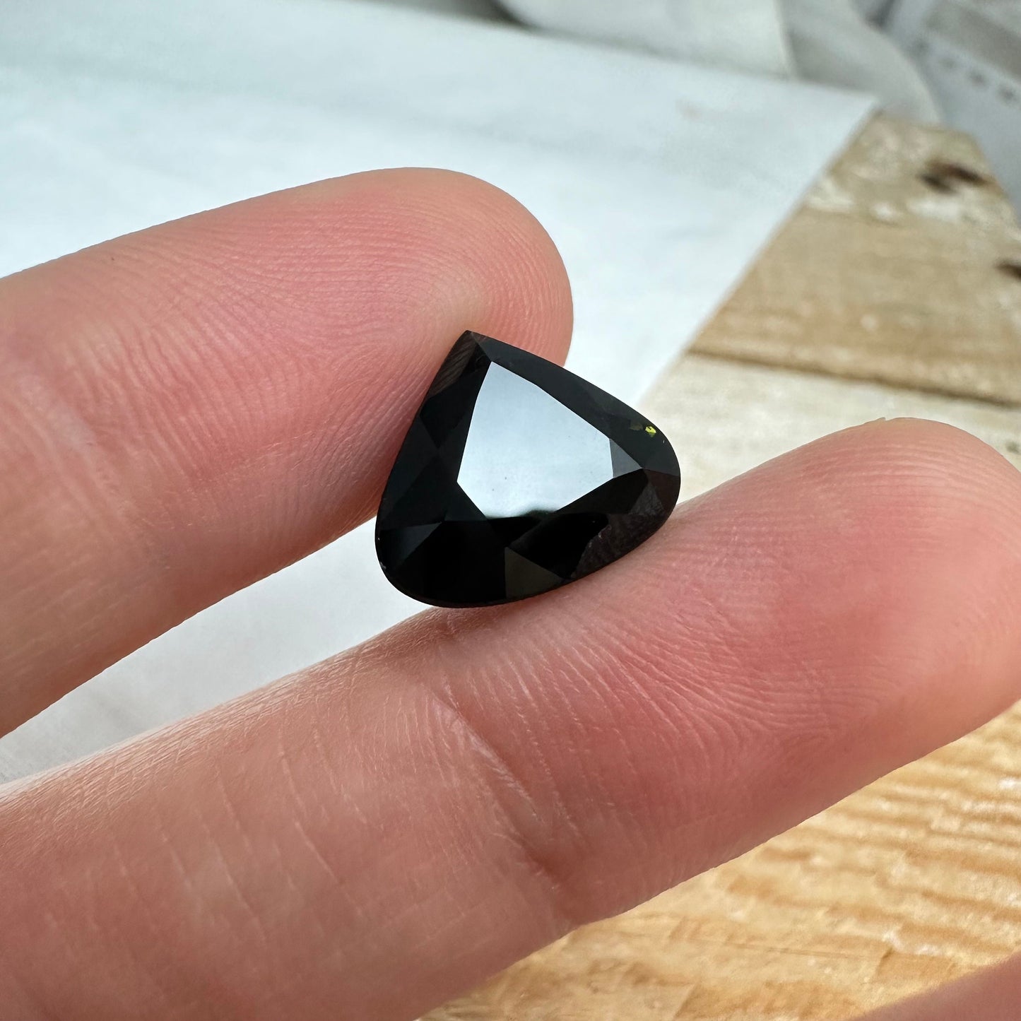 Large Natural Dark Green Tourmaline 13.7x11.6mm 7.25 carat, Fat Pear Cut Faceted