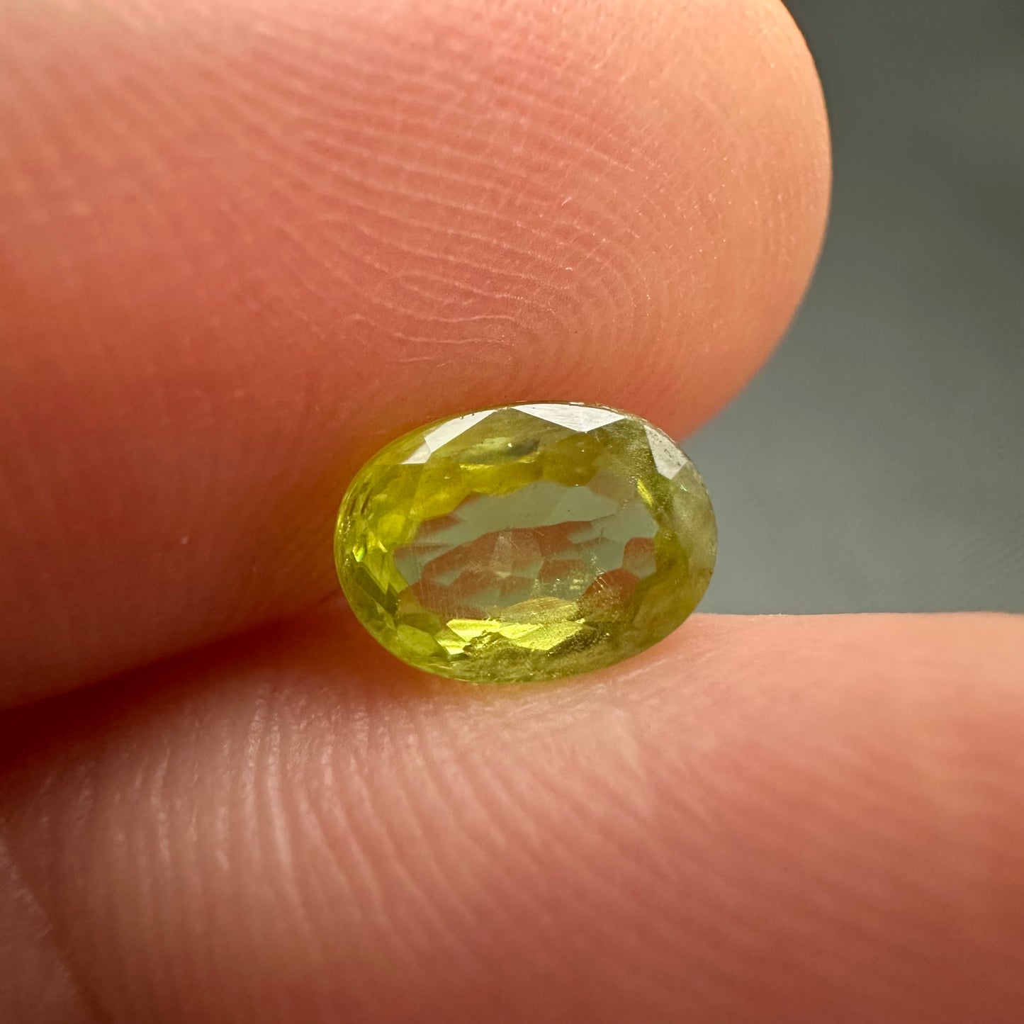 1.11 carat Yellowish Green Sphene 7.3x5.3mm Oval Cut, Natural Madagascar Sphene, Faceted Loose Vivid Green Titanite