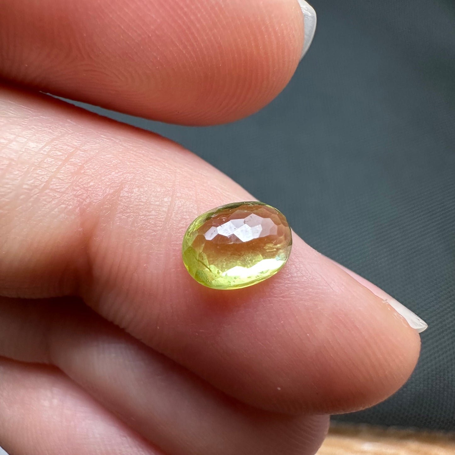 1.11 carat Yellowish Green Sphene 7.3x5.3mm Oval Cut, Natural Madagascar Sphene, Faceted Loose Vivid Green Titanite
