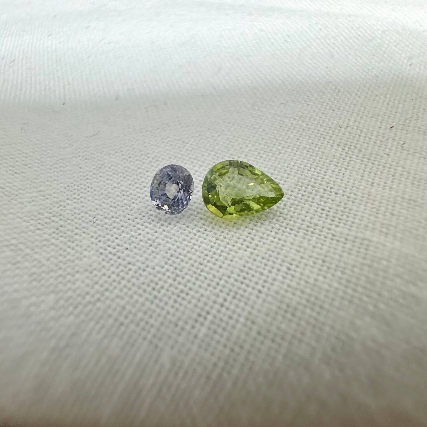 Natural Blue Light Sapphire and Green Tourmaline Parcel, 6x4.5mm Pear cut Tourmaline and 3.8x3.4mm Sapphire