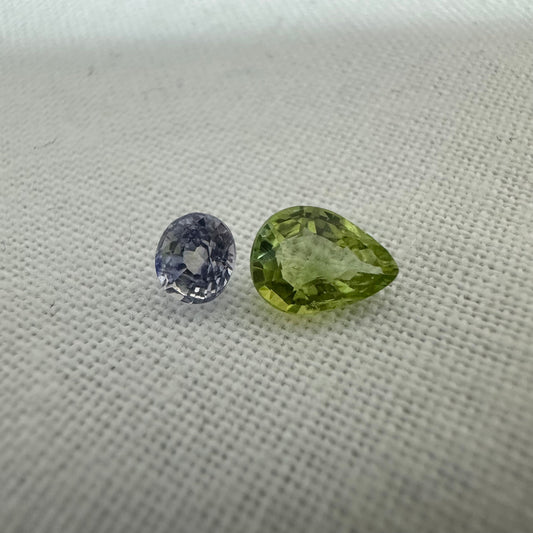 Natural Blue Light Sapphire and Green Tourmaline Parcel, 6x4.5mm Pear cut Tourmaline and 3.8x3.4mm Sapphire