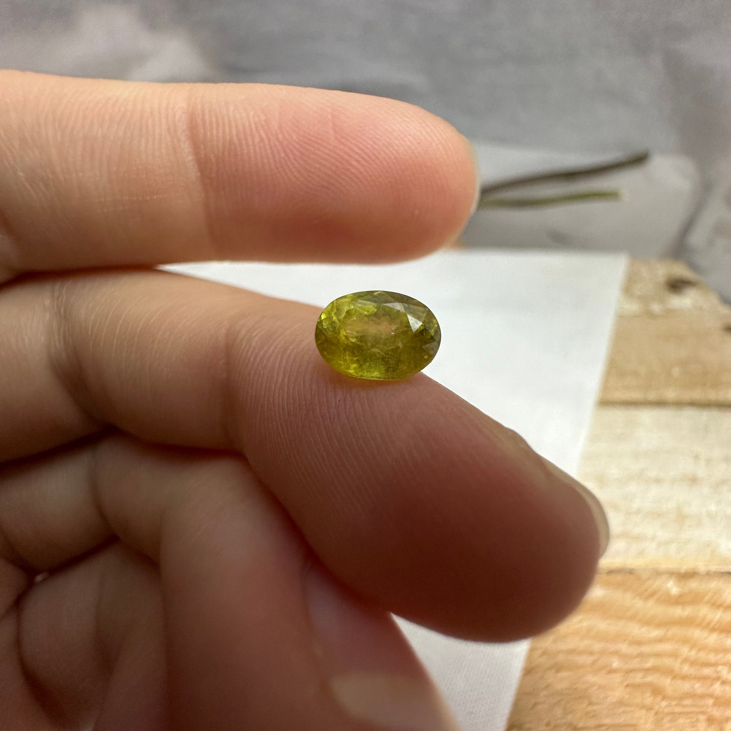 Yellow Sphene Oval Cut, 1.12 Carat Natural Light Yellow Sphene with Rainbow Flashes