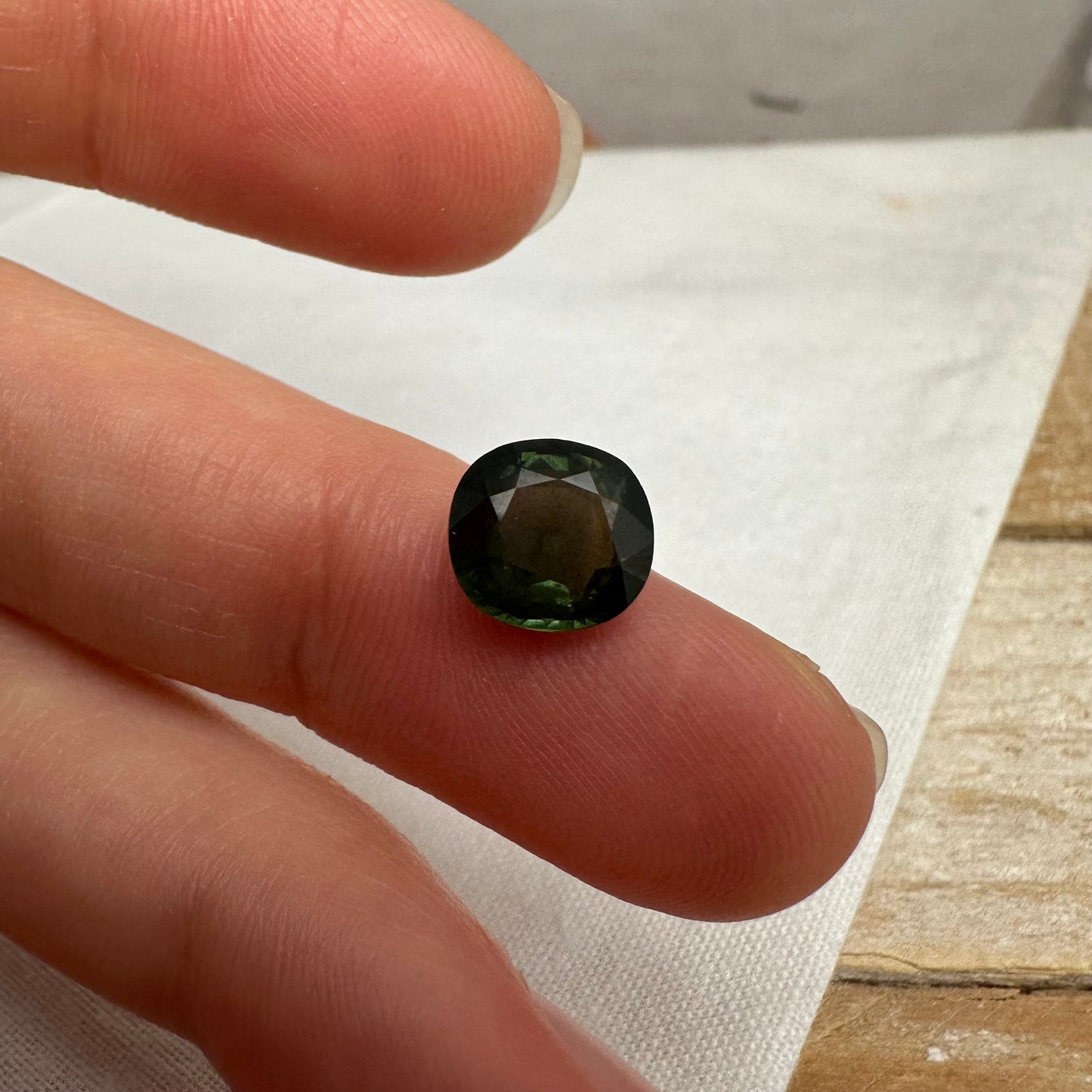 2.65 Carat Natural Green Sapphire 8.3x7.8mm Cushion Cut Faceted Loose