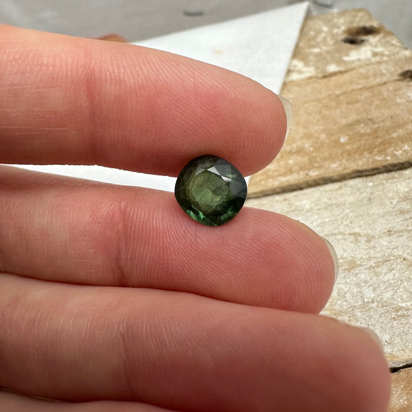 2.65 Carat Natural Green Sapphire 8.3x7.8mm Cushion Cut Faceted Loose