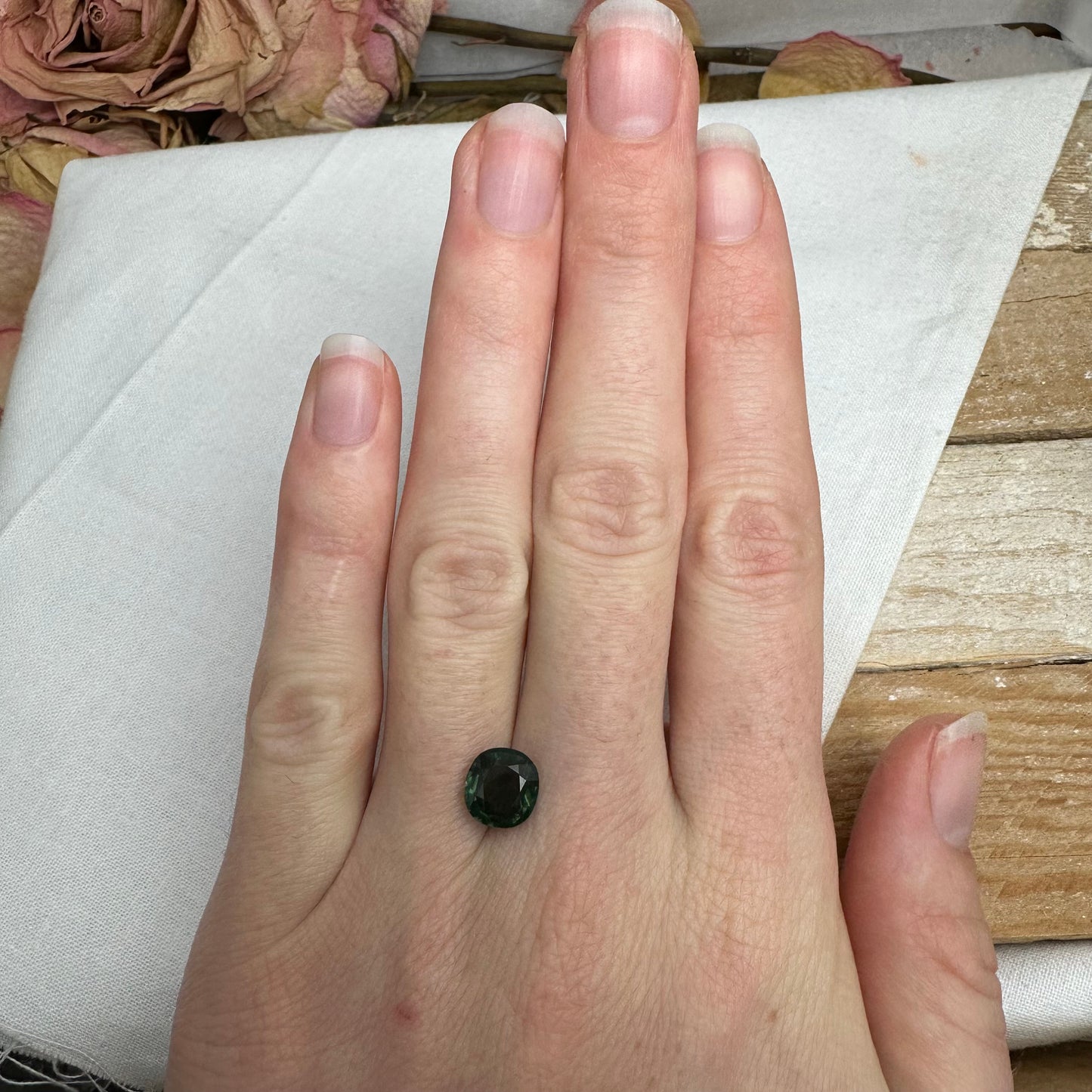 2.65 Carat Natural Green Sapphire 8.3x7.8mm Cushion Cut Faceted Loose