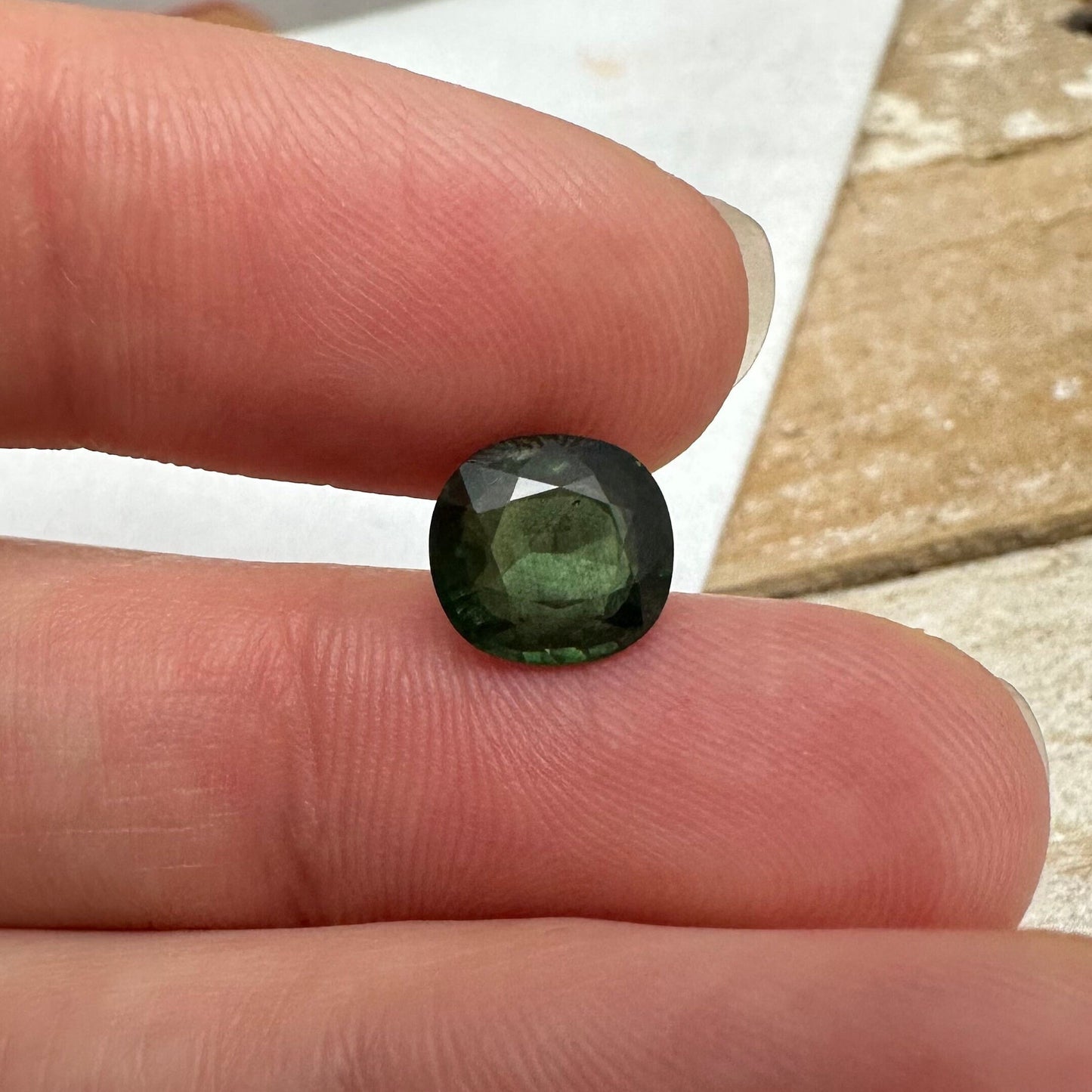 2.65 Carat Natural Green Sapphire 8.3x7.8mm Cushion Cut Faceted Loose