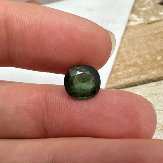 2.65 Carat Natural Green Sapphire 8.3x7.8mm Cushion Cut Faceted Loose