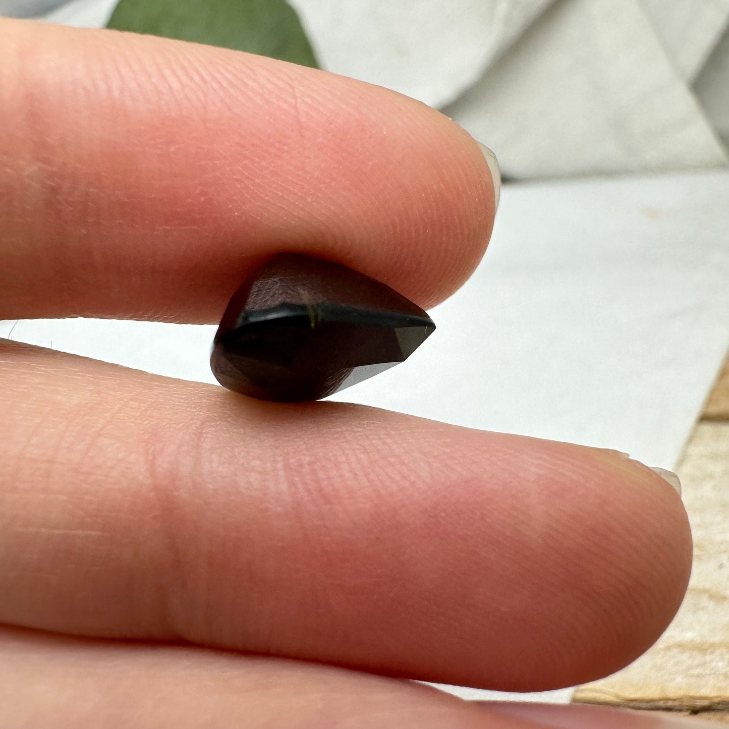 Large Natural Dark Green Tourmaline 13.7x11.6mm 7.25 carat, Fat Pear Cut Faceted