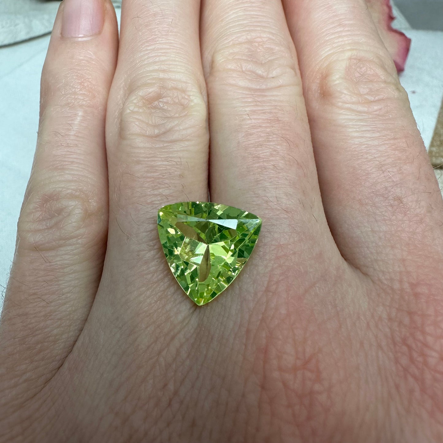7.6 Carat Green Lab Spinel 13mm Trillion