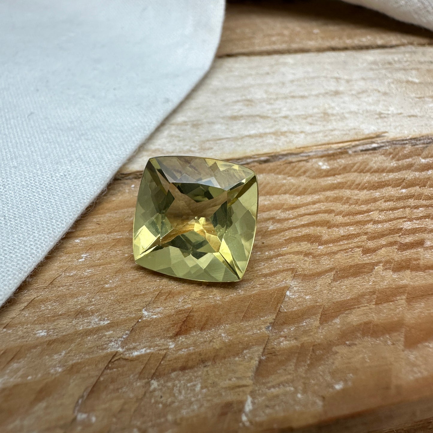 14mm Yellow Citrine Cushion Cut, 10.39 Ct Faceted Loose Yellow Quartz