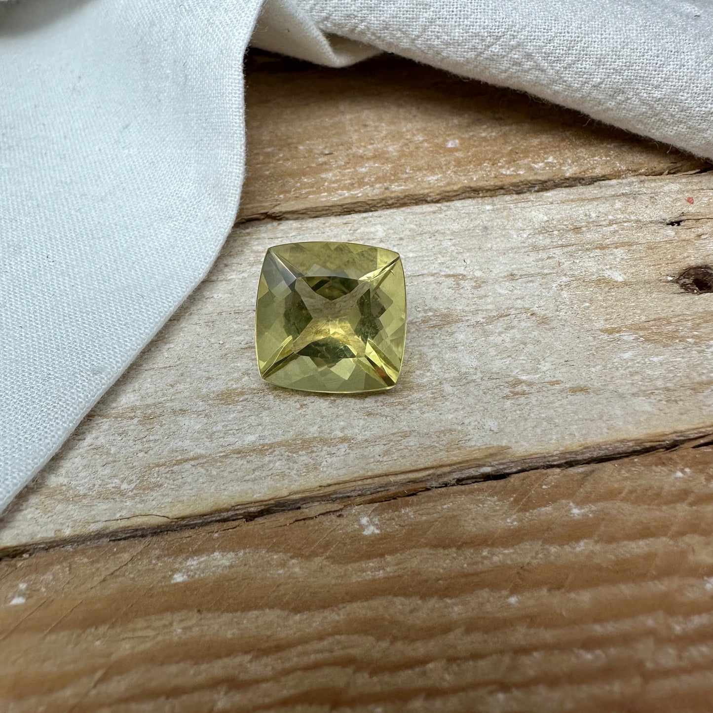 14mm Yellow Citrine Cushion Cut, 10.39 Ct Faceted Loose Yellow Quartz