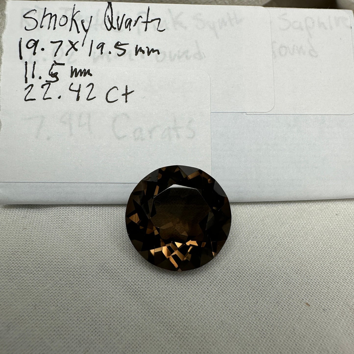 19.5mm Smoky Quartz 22.42 carat, Round, Brown Faceted Loose Gemstone, Recycled Gemstone