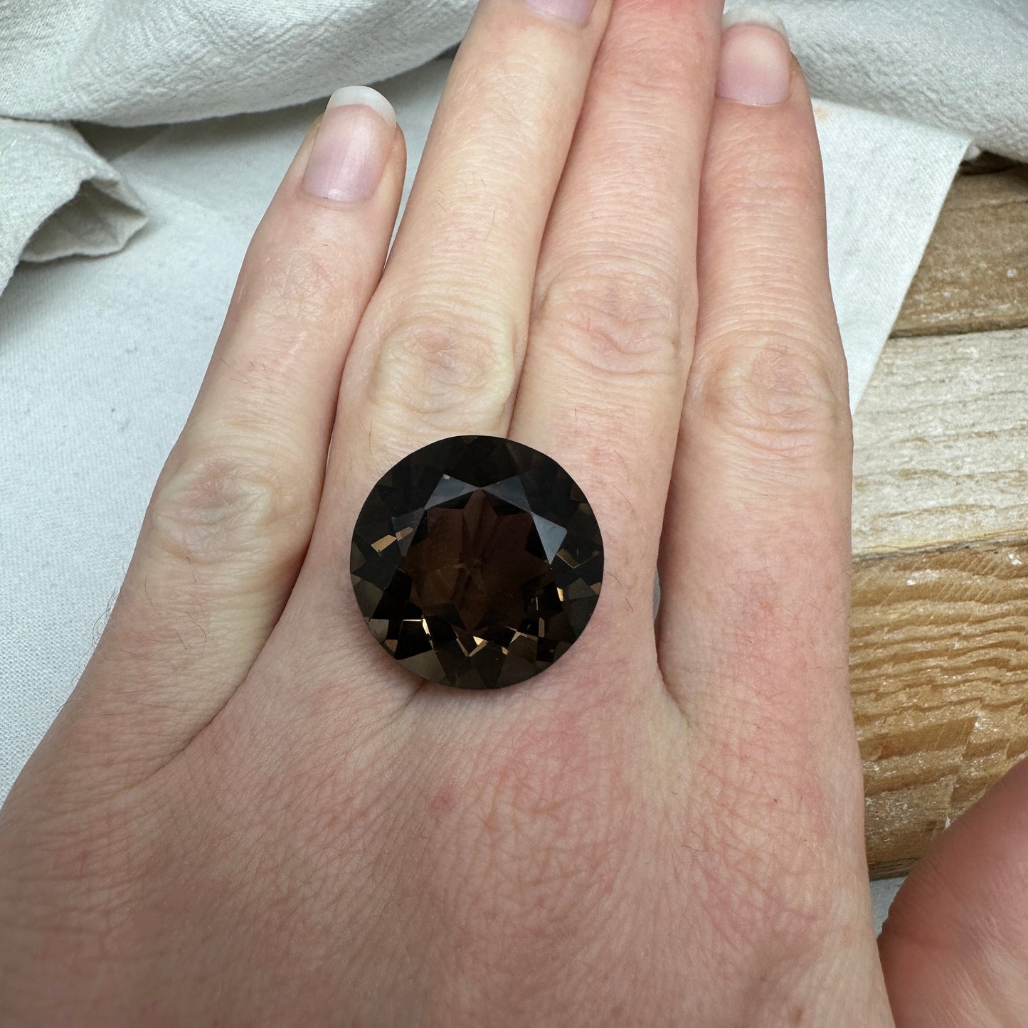 19.5mm Smoky Quartz 22.42 carat, Round, Brown Faceted Loose Gemstone, Recycled Gemstone