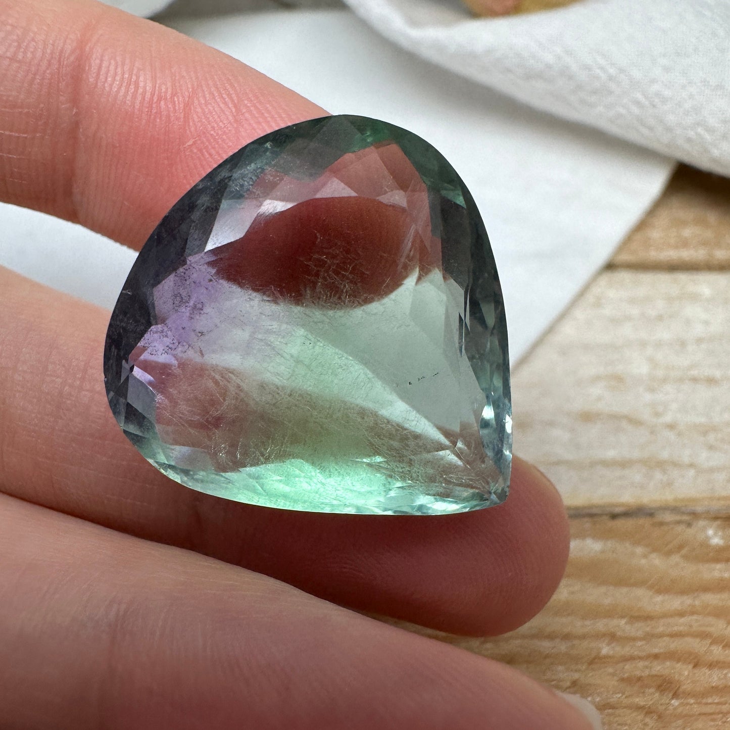 Purple & Green Fluorite 26x24mm Cut 50 Carat, Faceted Loose Bi-Color Fuorite