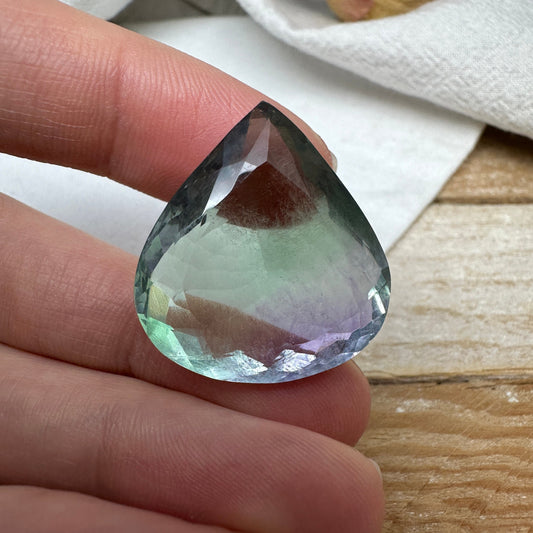 Purple & Green Fluorite 26x24mm Cut 50 Carat, Faceted Loose Bi-Color Fuorite