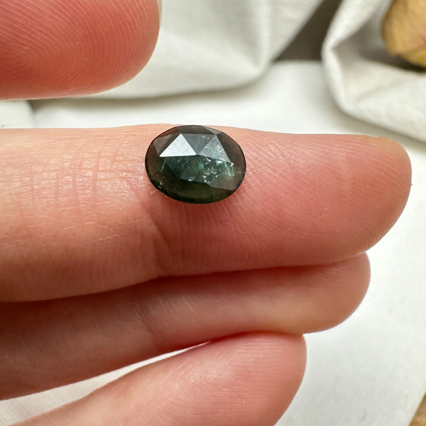1.12 Ct Natural Blue Green Sapphire Rose cut, 8x6.6mm Oval, Green Blue Sapphire, Faceted Loose Gemstone Unmounted Gem