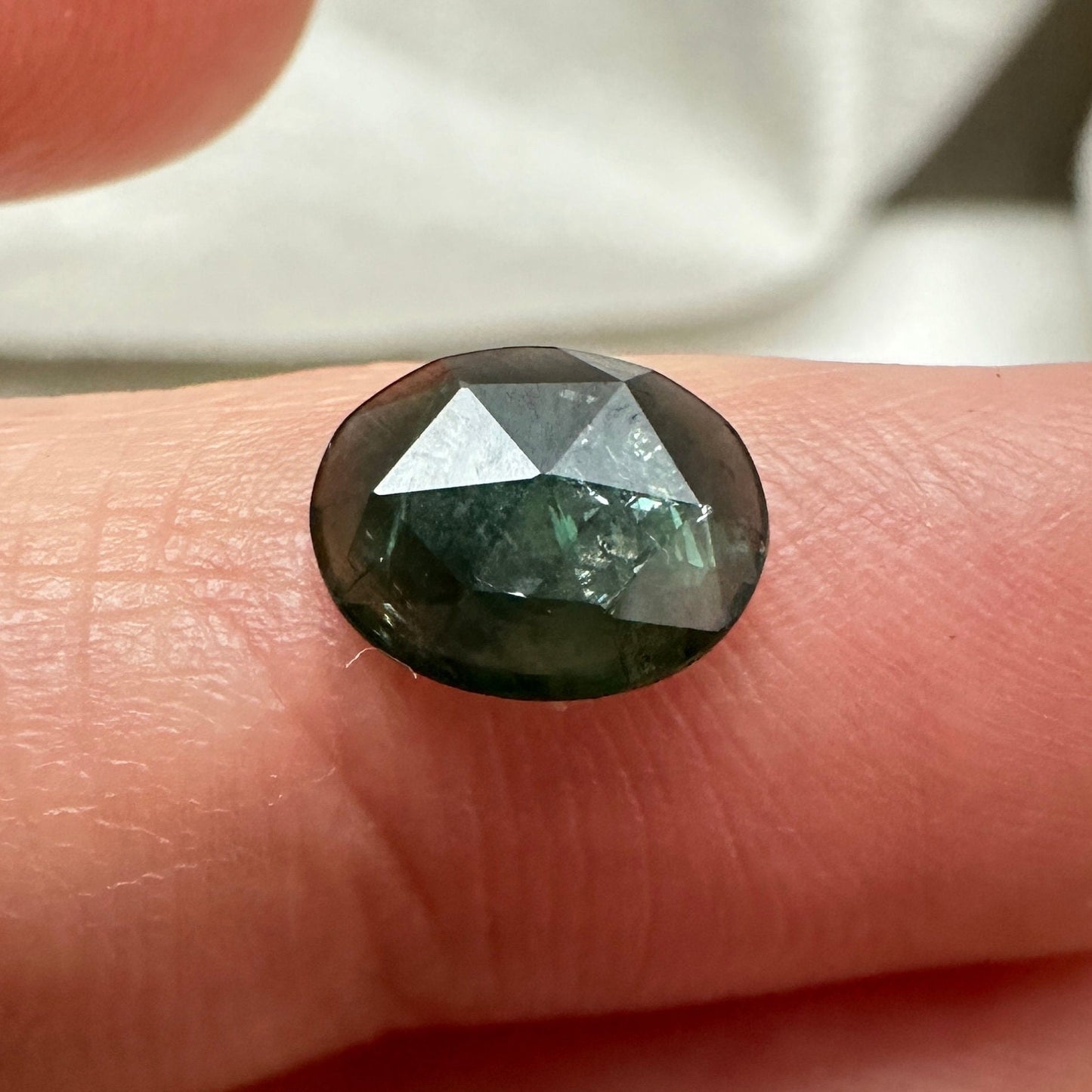 1.12 Ct Natural Blue Green Sapphire Rose cut, 8x6.6mm Oval, Green Blue Sapphire, Faceted Loose Gemstone Unmounted Gem