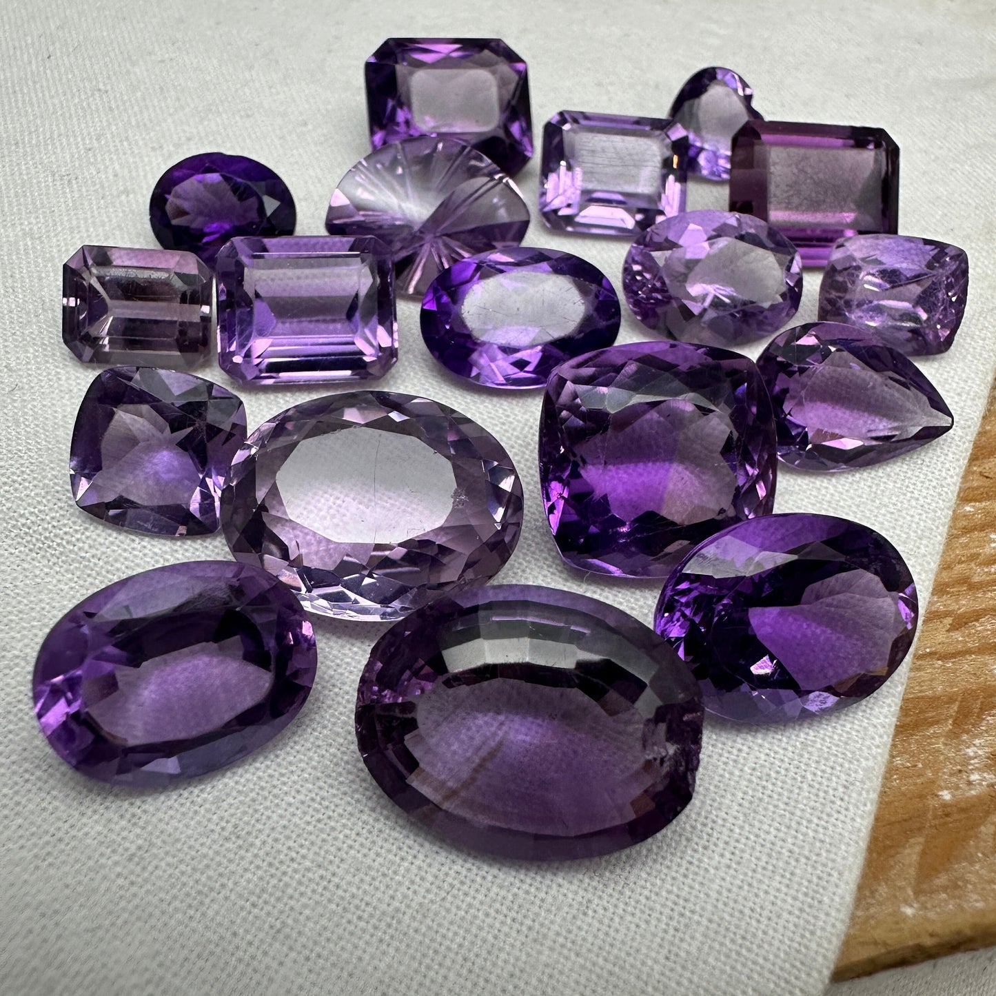 121 carat Lot of Amethyst, Discount Worn Amethyst, 18 pieces, Faceted, Recycled, Chipped, Preformed Facet Rough