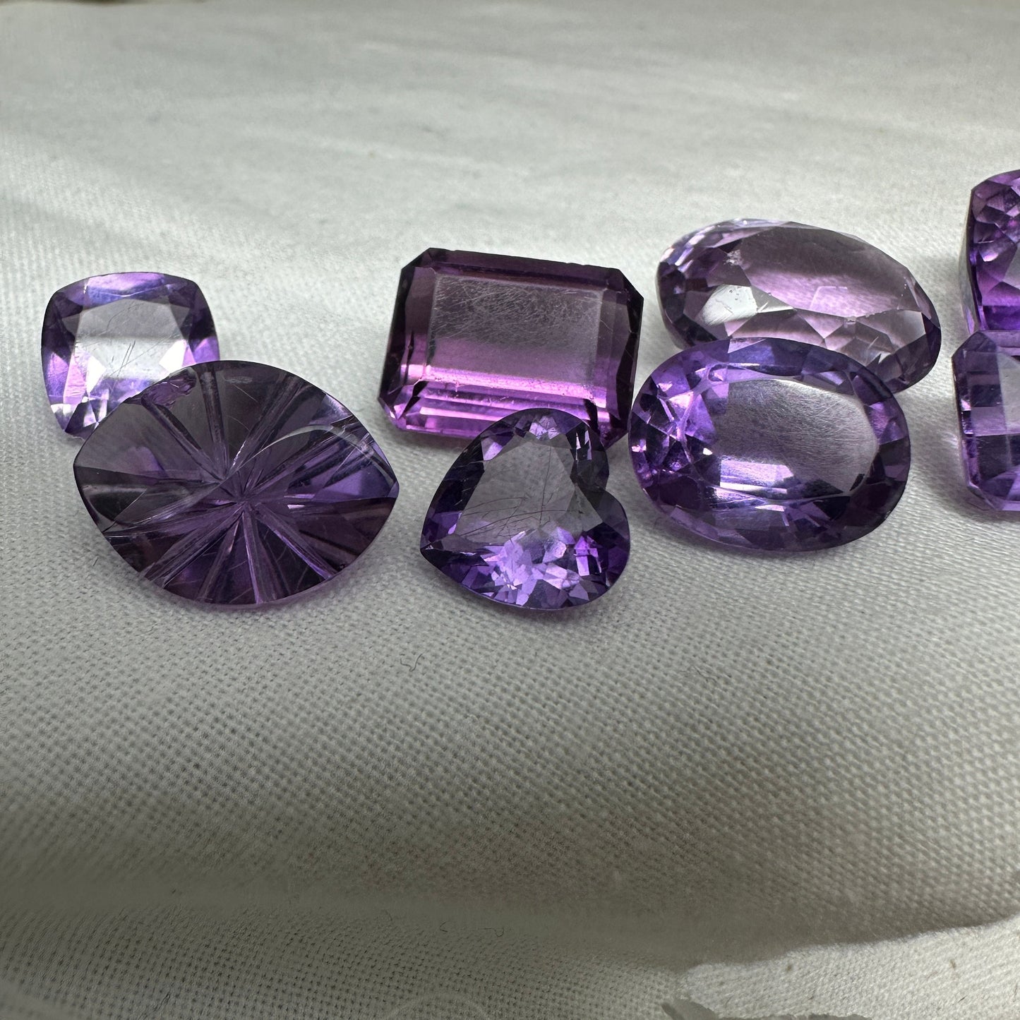 121 carat Lot of Amethyst, Discount Worn Amethyst, 18 pieces, Faceted, Recycled, Chipped, Preformed Facet Rough