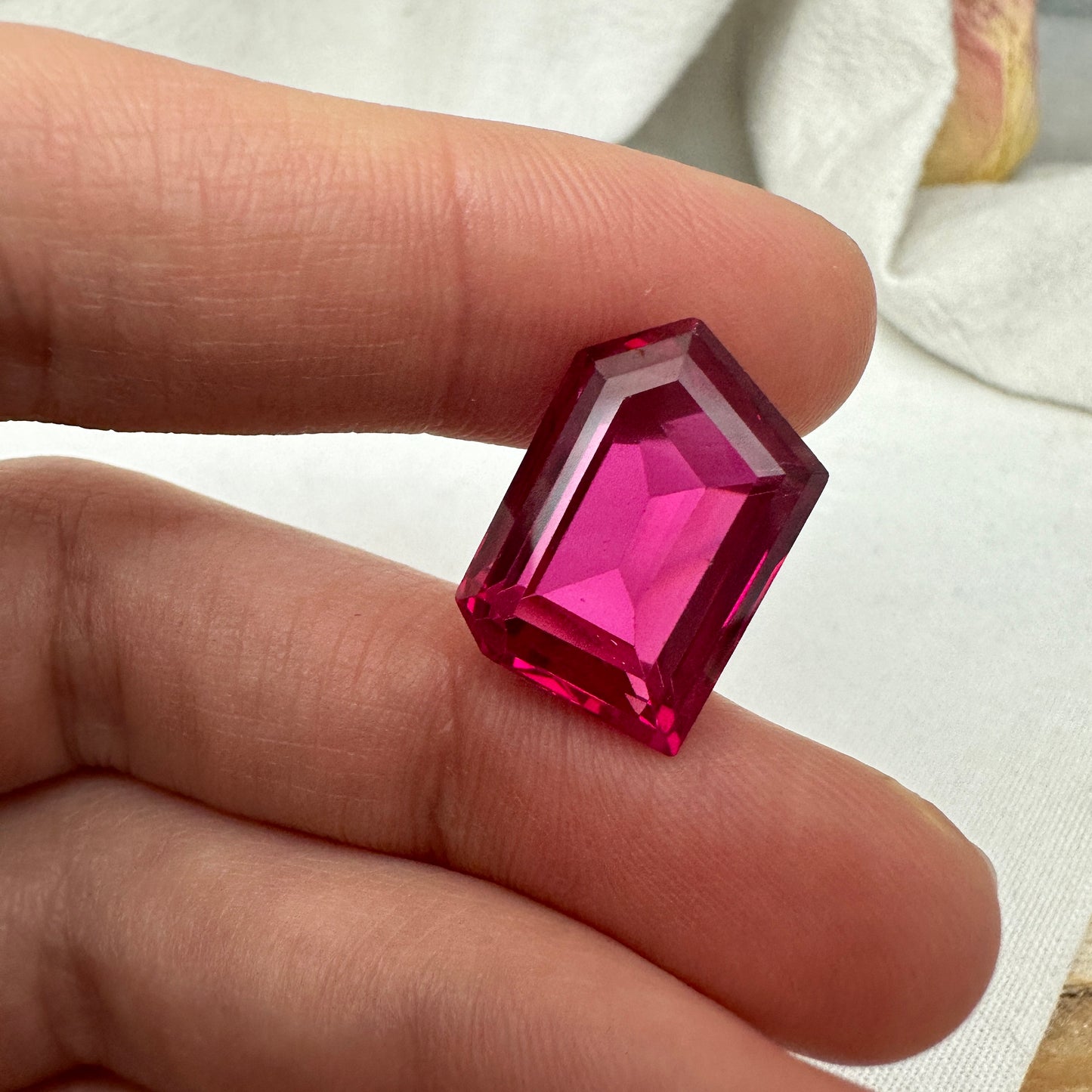 19 carat Lab Ruby 18x12.5mm Freeform Cut, Lab Created Faceted Loose Red Synthetic Corundum