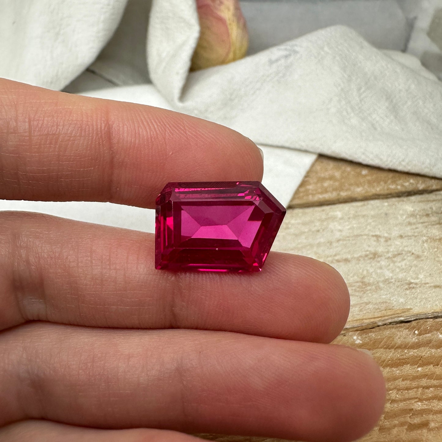 19 carat Lab Ruby 18x12.5mm Freeform Cut, Lab Created Faceted Loose Red Synthetic Corundum
