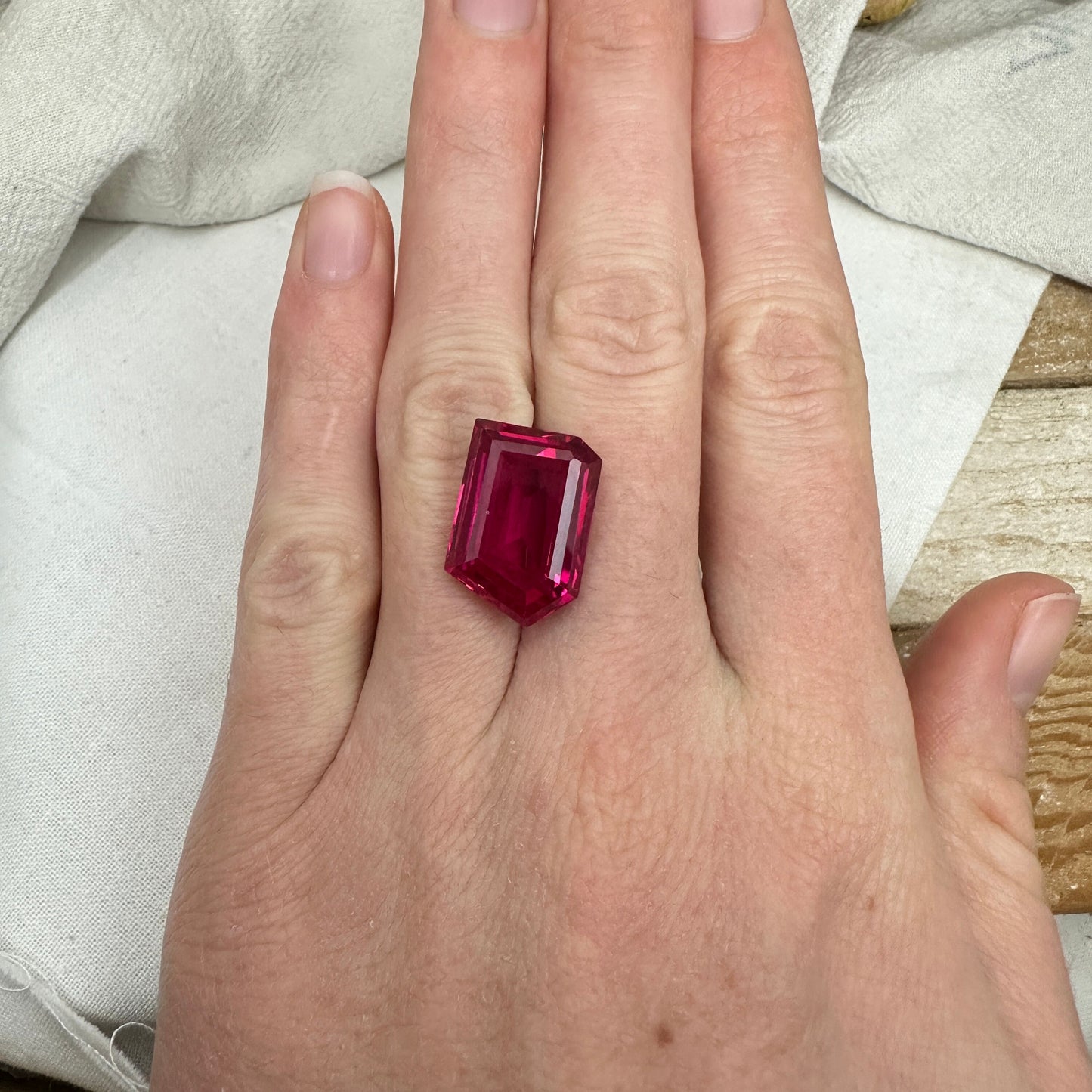 19 carat Lab Ruby 18x12.5mm Freeform Cut, Lab Created Faceted Loose Red Synthetic Corundum