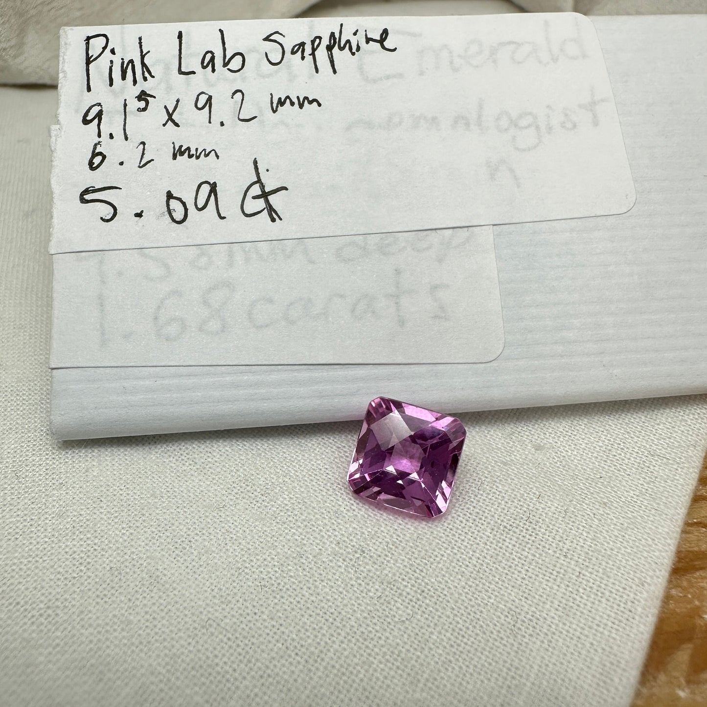 9mm Pink Lab Created Sapphire 5.09 Carat Checkerboard Square Cushion Cut