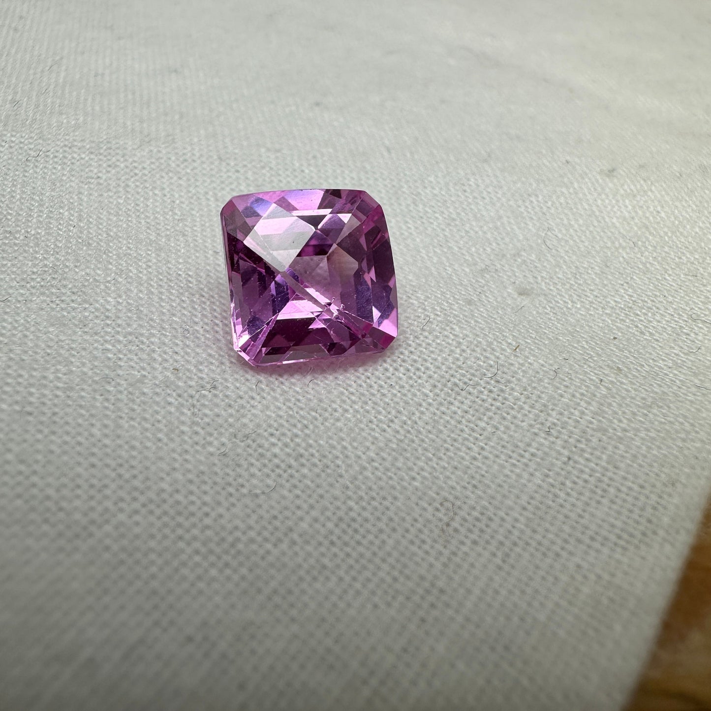9mm Pink Lab Created Sapphire 5.09 Carat Checkerboard Square Cushion Cut